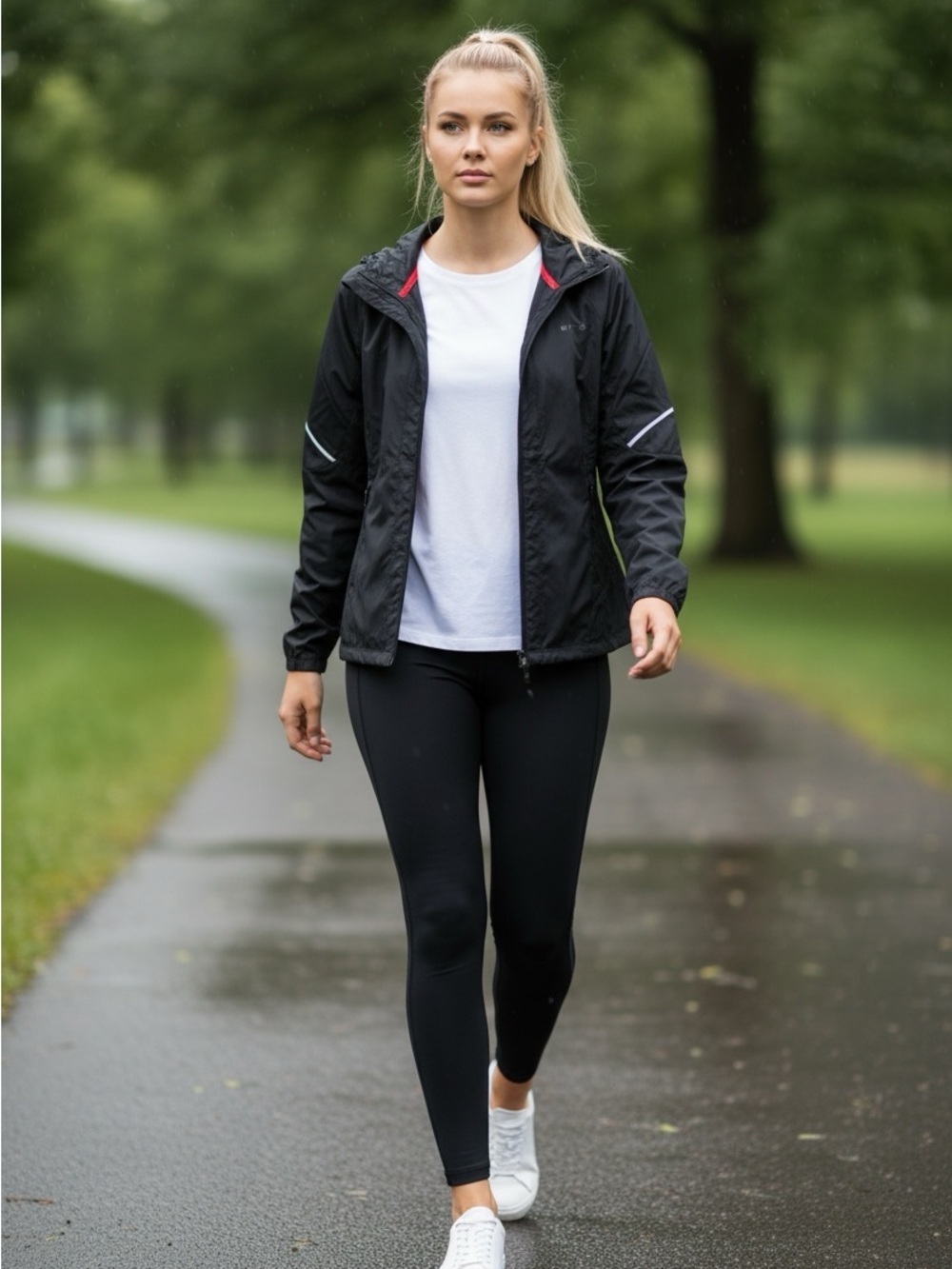 ERNE Pickleball Lightweight Black Hooded Jacket Front Zip Size S NWT